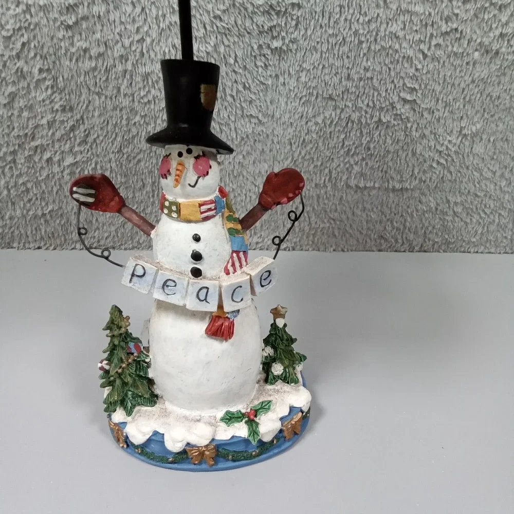 Snowman Peace Candle Holder Lamp Blue Snowflake Metal‎ Shade Winter Decor 11
